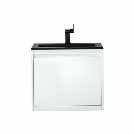 JAMES MARTIN VANITIES 23.6'' Single Vanity, Glossy White w/ Charcoal Black Composite Stone Top 805-V23.6-GW-CH